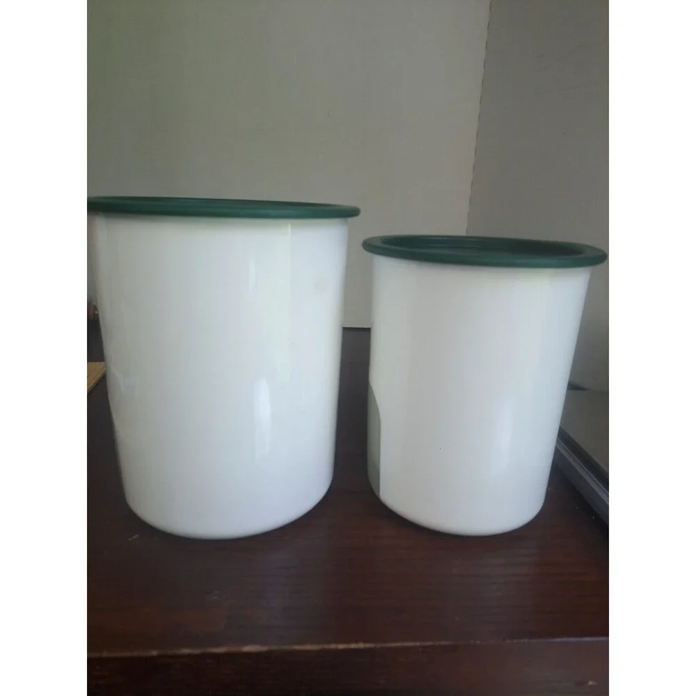 Vtg Set Of 2 Tupperware One Touch Cannisters With Veiwing Window White With...